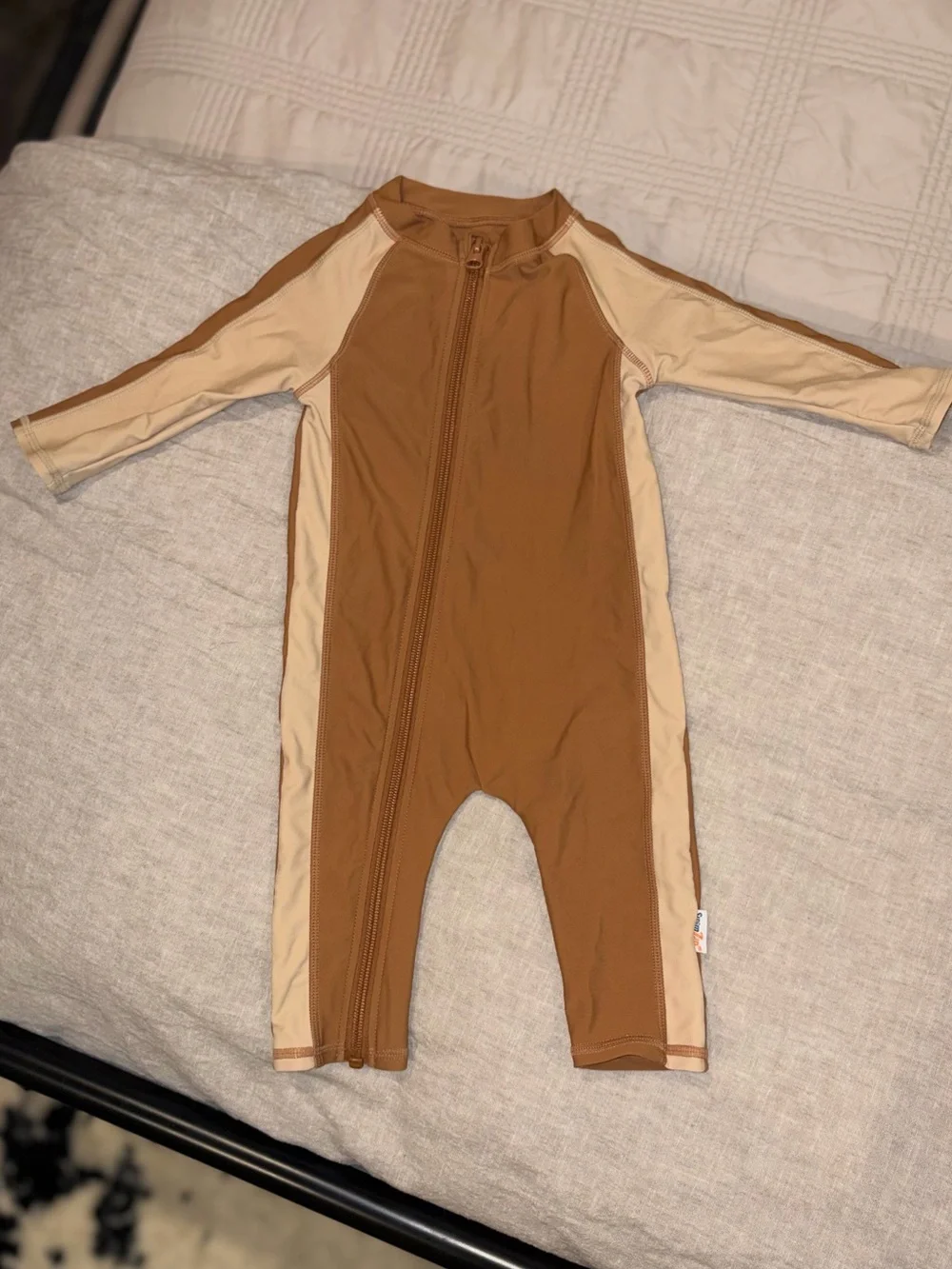 Kids UPF 50 Two-Tone Brown Zipper One-Piece Swimsuit